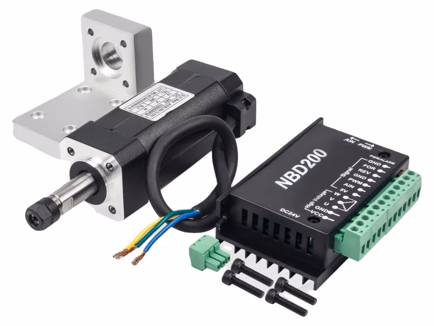 Motore brushless per mandrino, 104 W, 24 V CC, 10.800 giri/min, raffreddamento ad aria, compatibile con ER8