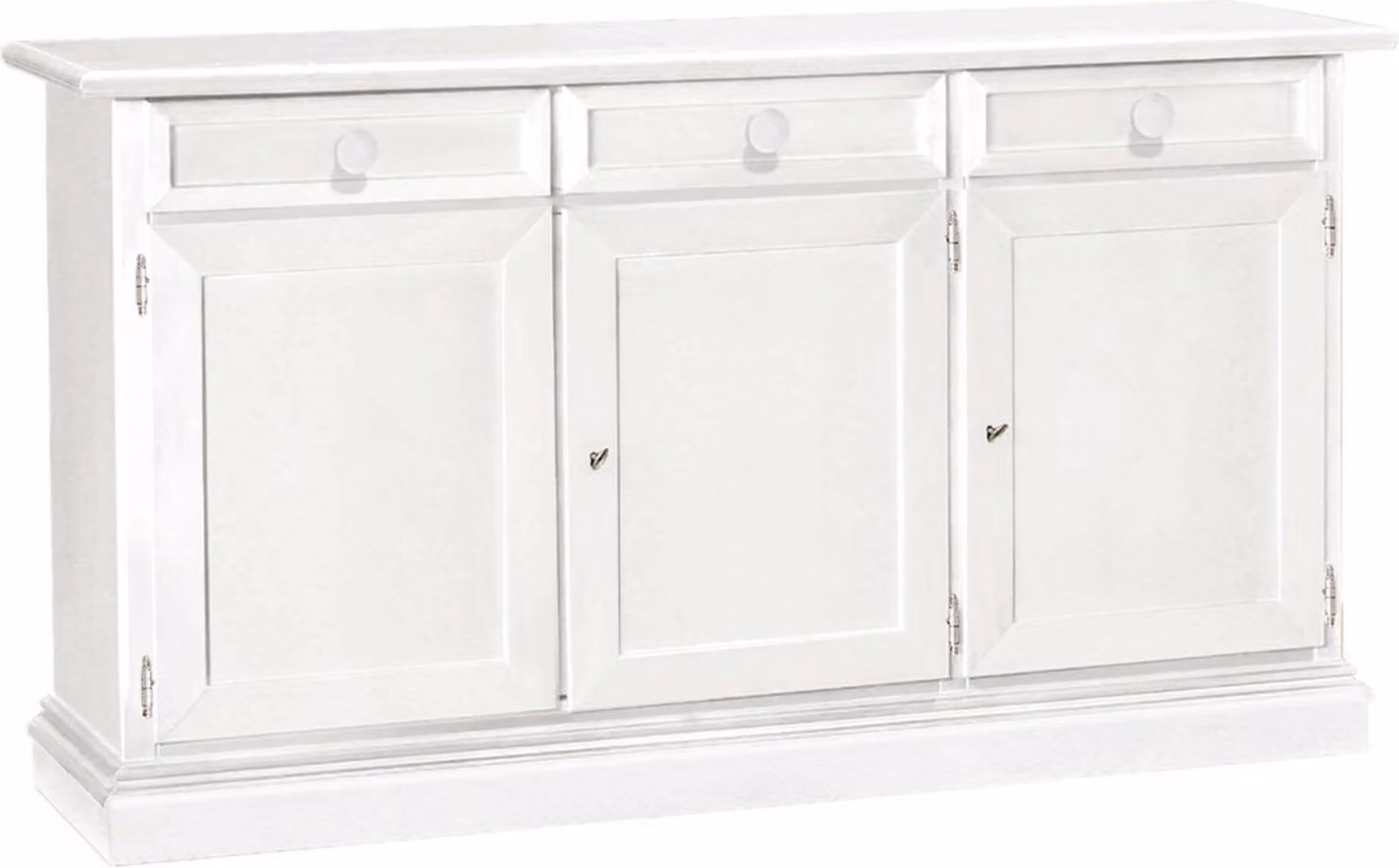 Milani Home - madia credenza bianca in legno massello 156 x 42 x 85 cm, stile arte povera, per soggiorno e sala da pranzo