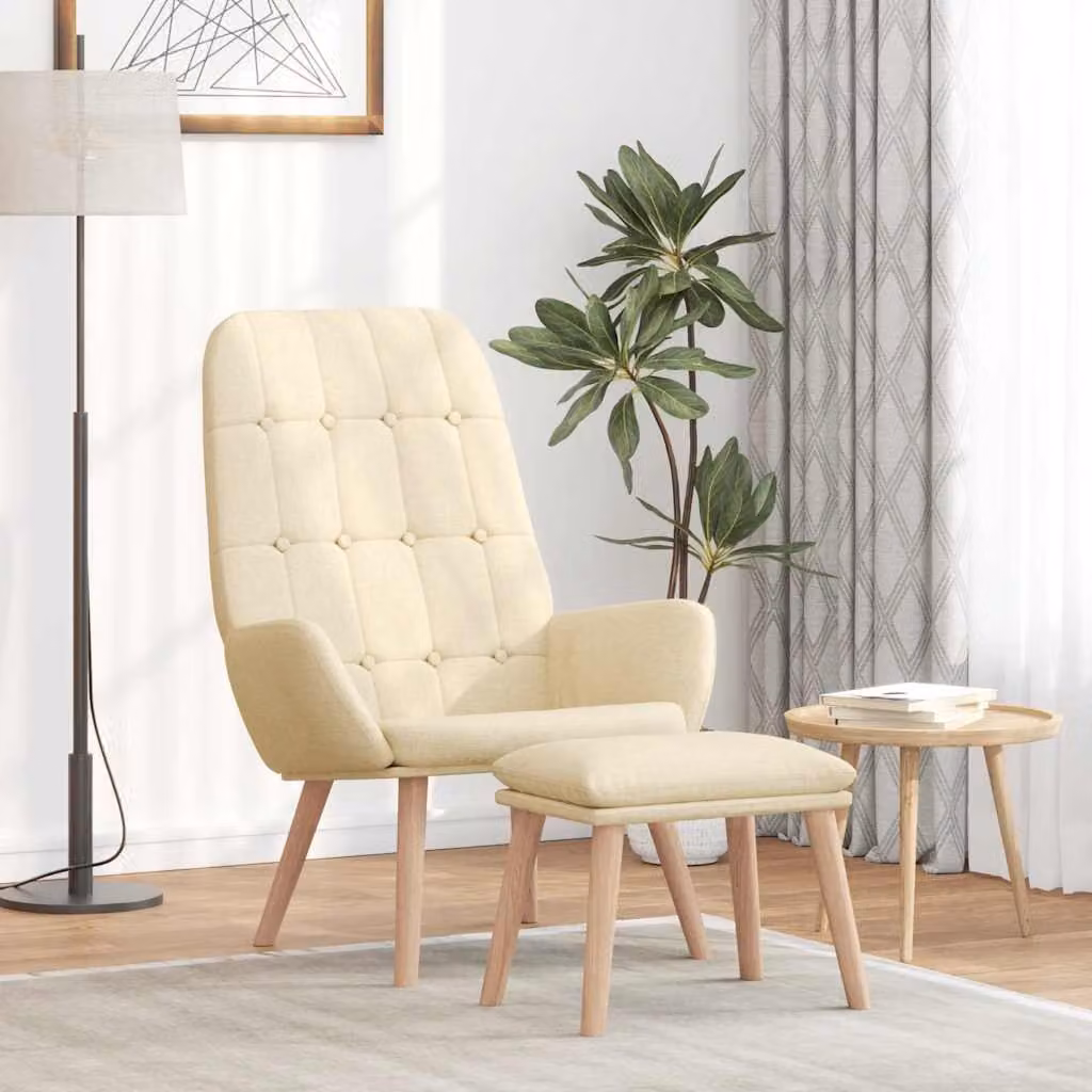vidaXL Poltrona Relax con Poggiapiedi Beige in Tessuto e Imbottitura in Schiuma