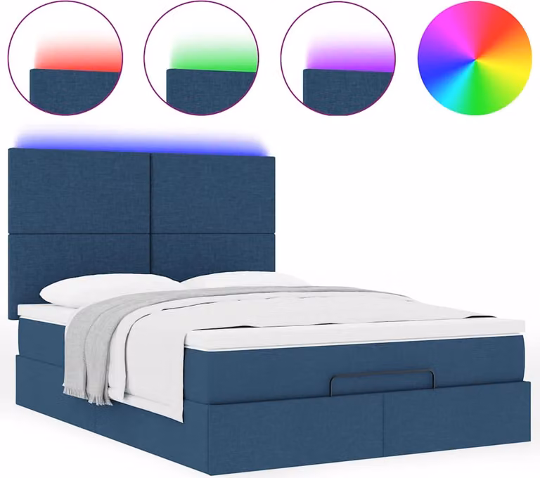 Struttura Letto Pouf con Materasso Blu 140x200cm in Tessuto