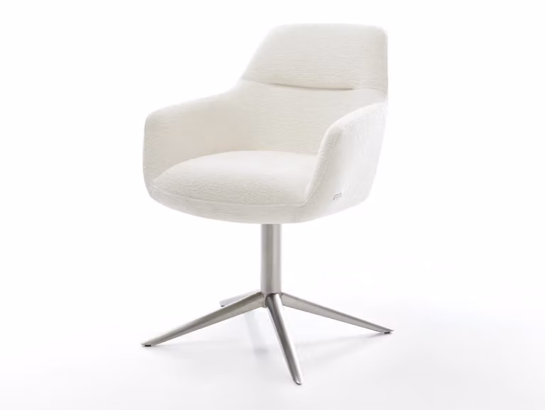 DELIFE Sedia girevole Pejo-Flex Bouclé Soft Beige Base in acciaio inox ruotabile a 360° Funzione dondolo Anima a molla tascabile