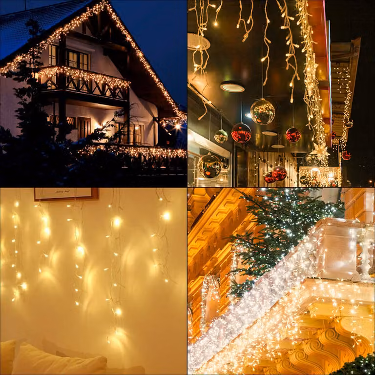 Jopassy 15m 400 LED pioggia di ghiaccio luci fatate ghiacciolo Natale luci fatate catena luminosa tenda festa IP44 esterno interno bianco caldo