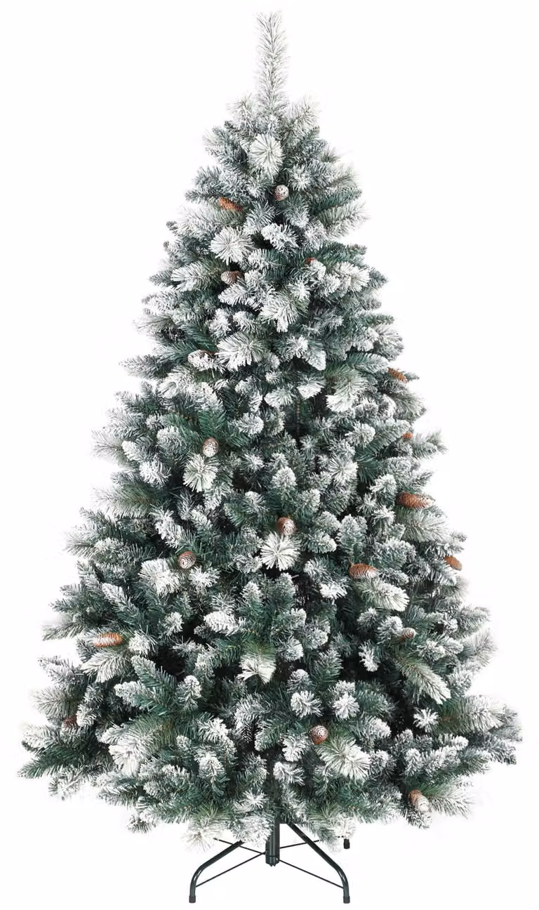 Albero di Natale artificiale 180 cm abete artificiale con neve, 1000 punte 34 pigne Base ampia