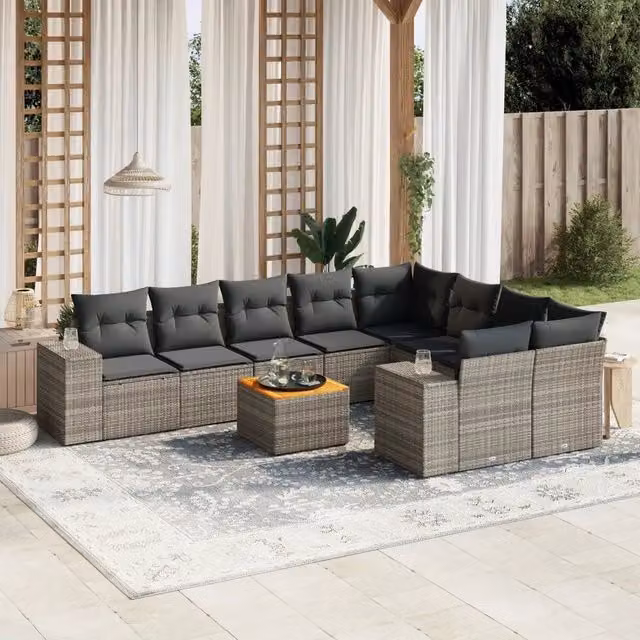 Set Divano da Giardino 10 pz con Cuscini Grigio in Polyrattan 3225605