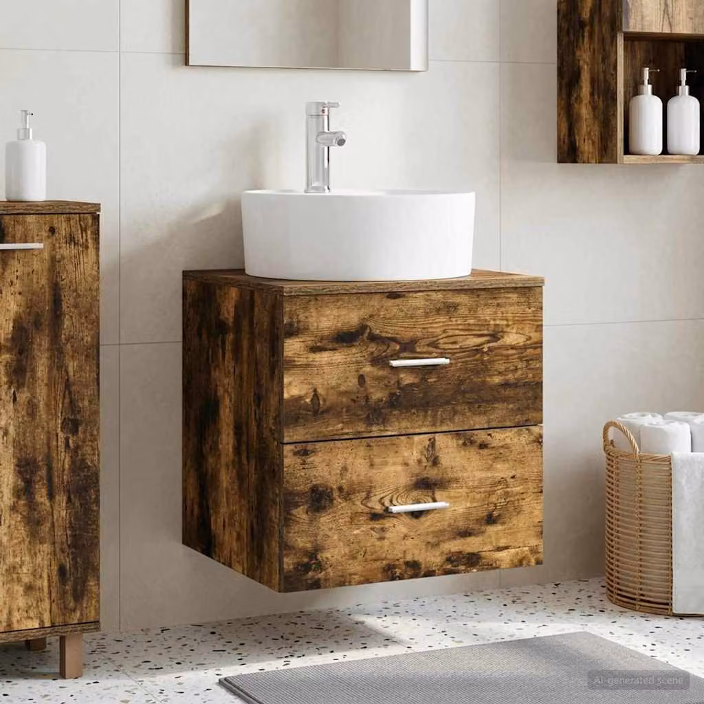 Lavabo da parete mobile vidaXL in Rovere Fumo, L: 49,5 cm, P: 44,5 cm, H: 65 cm