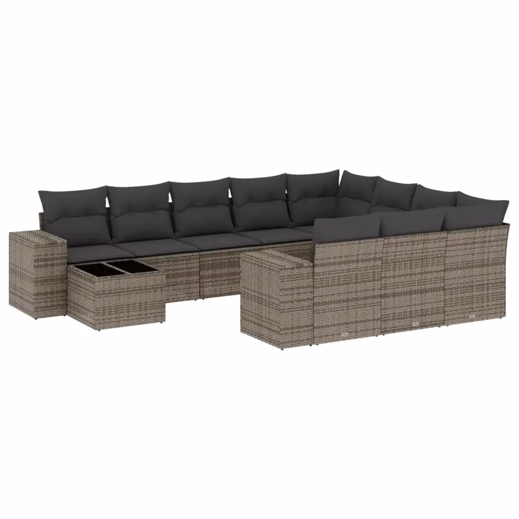 vidaXL Set Divani da Giardino 11 pz a Forma a L con Cuscini in Polyrattan e Tavolino, Grigio – 2