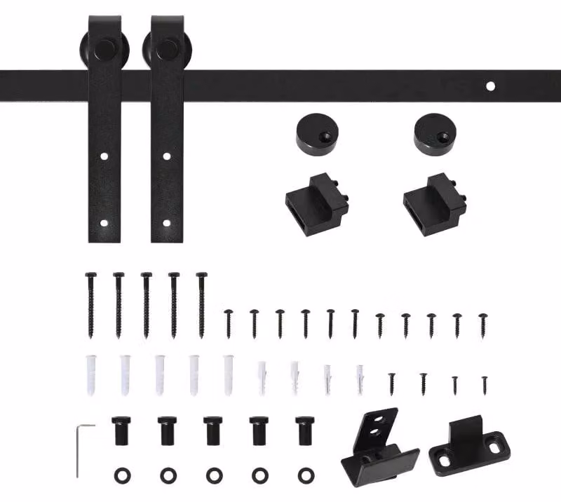Kit per porta scorrevole in legno - 200 cm | Colore: Nero | Dimensioni: 183x0,6x18 cm