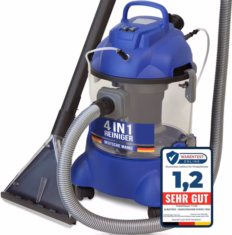 Tappezziere + lavamoquette HYDRO 7500 - Aspirapolvere 4in1 a umido/secco - 1200 watt 20l di volume 22 kPa di potenza di aspirazione - Pulitore di tappezzeria Pulitore di moquette Dispositivo per la pulizia Ripasso professionale