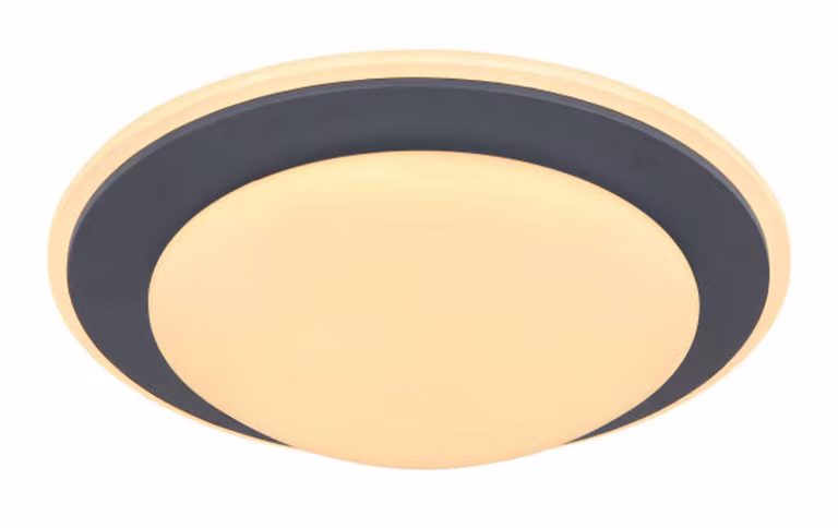 Globo Lighting plafoniera metallo bianco, acrilico opale, grafite, ø: 395mm, H: 100mm, incl. LED 24W 230V, sorgente 2400lm, potenza 1300lm, 3000K