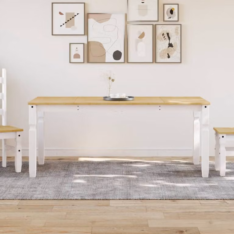 vidaXL Tavolo da Pranzo Corona Rettangolare in Legno di Pino Cerato Bianco L: 180 cm, P: 90 cm, H: 75 cm