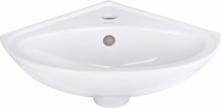 Belvit lavabo ad angolo in Vetroceramica 36×36×15 cm - lavabo ad angolo, a parete, con foro per rubinetto e troppopieno, compatto per bagno e WC ospiti, bianco