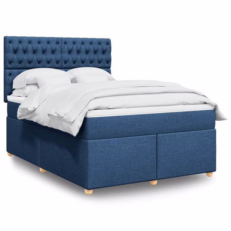 vidaXL Giroletto a Molle con Materasso Blu e Bianco in Tessuto, L/P/H: 140 x 200 cm