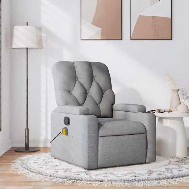 Poltrona Relax Reclinabile vidaXL in Tessuto Grigio con Braccioli e Struttura in Metallo e Legno