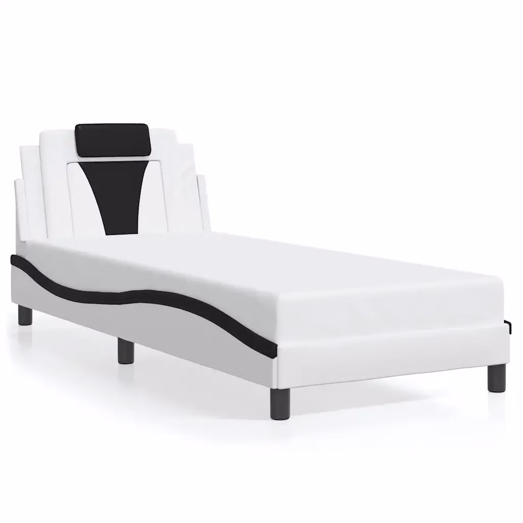 Giroletto Viana vidaXL in similpelle bianco e nero con doghe in legno, L 90 cm x P 200 cm – 2