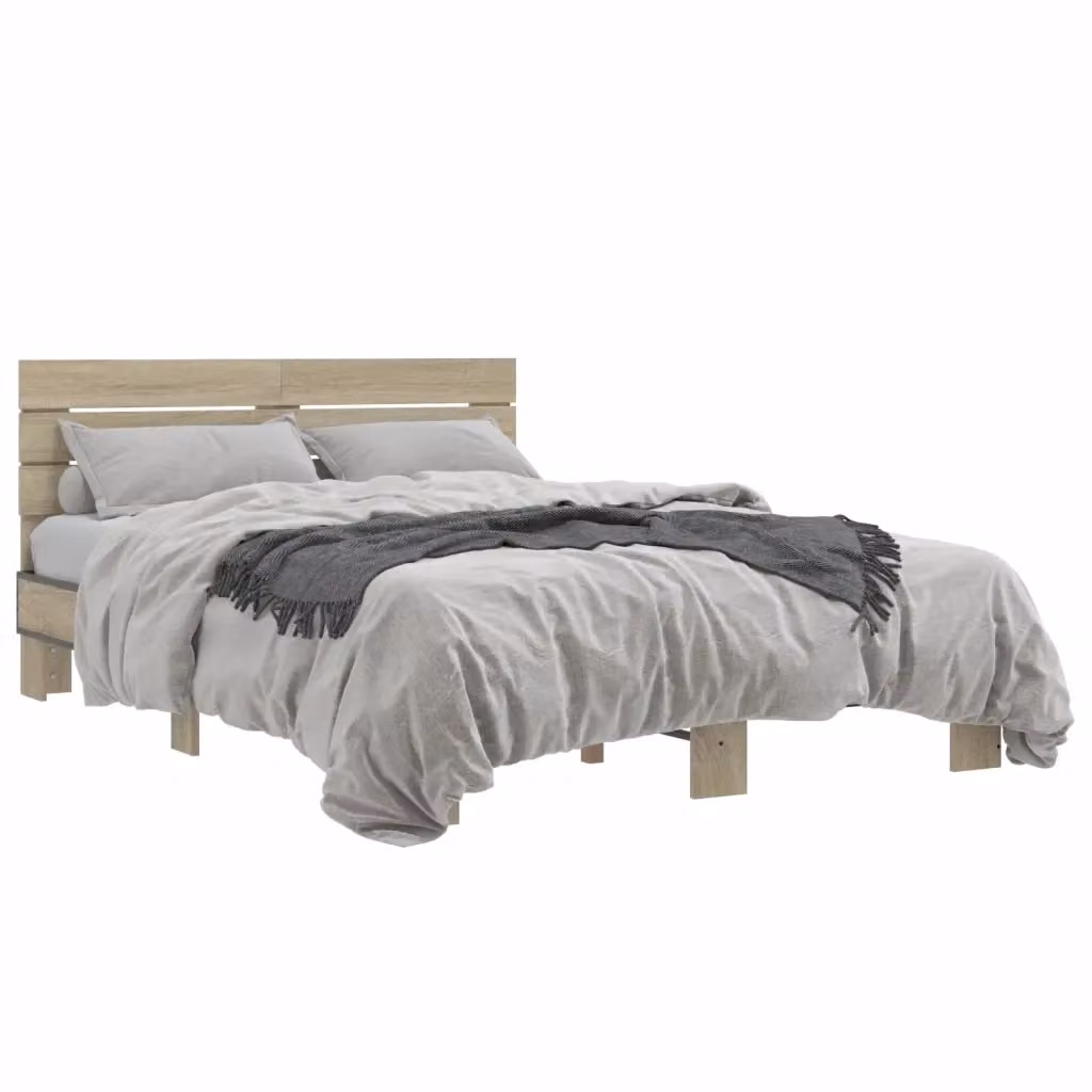 Letto Giroletto vidaXL in Rovere e Metallo, Colore Marrone, L/P/H: 140 x 200 x 30 cm – 2