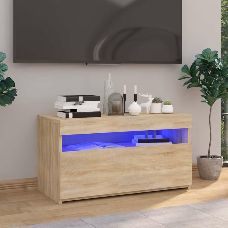 vidaXL Mobile Porta TV con Luci LED in Rovere Sonoma, Colore Marrone, L 60 x P 35 x H 40 cm