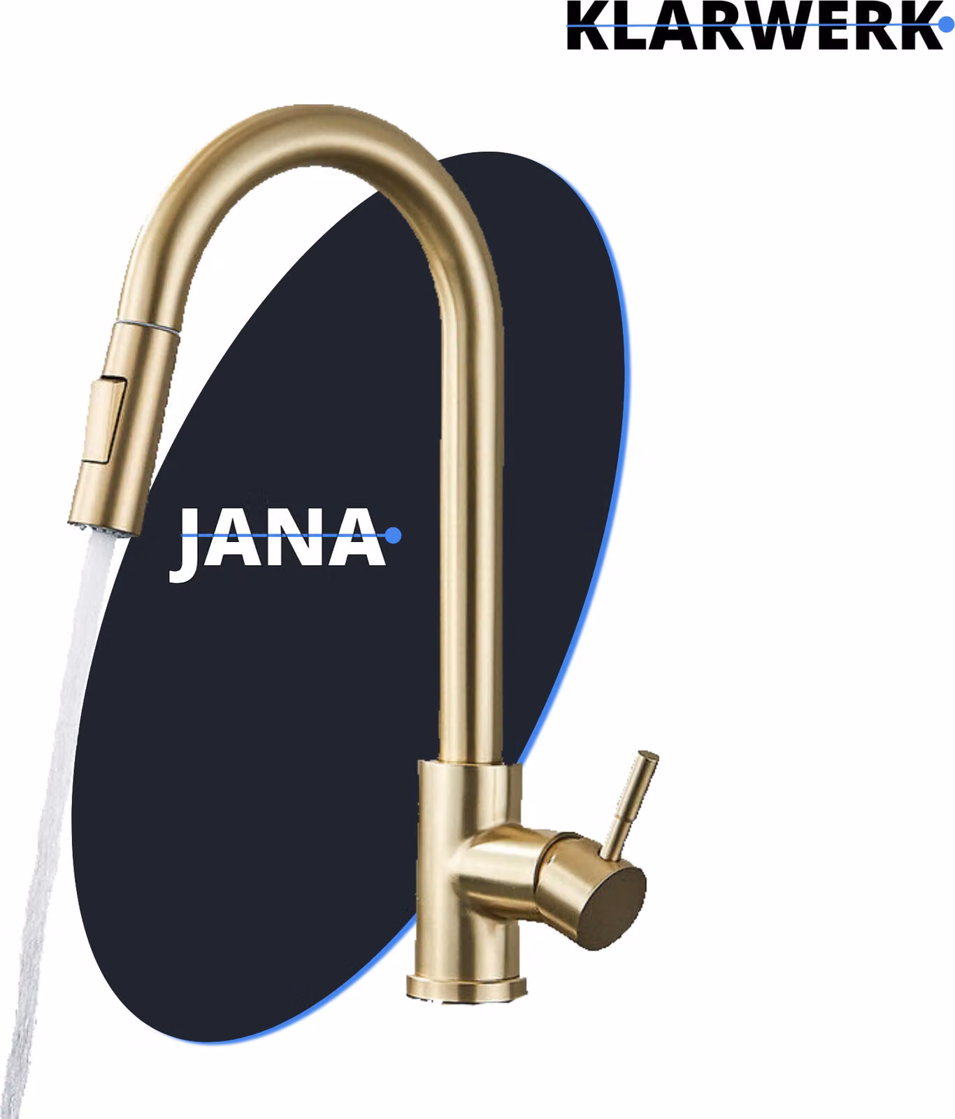 JANA | Miscelatore estraibile da cucina Premium in acciaio inox spazzolato oro | Miscelatore ad arco alto | Rubinetto ad alta pressione Gastro ruotabile a 360° 2 attacchi