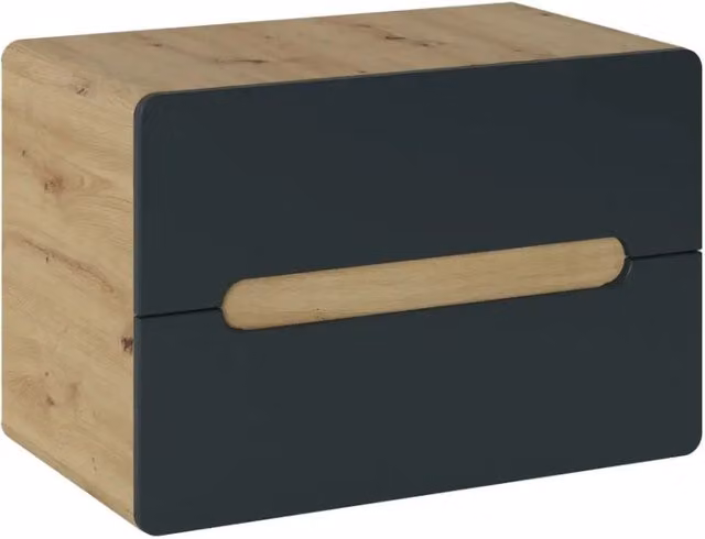 Mobile sottolavabo ERBANO – 2 cassetti – 80 cm – Rovere chiaro e grigio antracite – Design sospeso