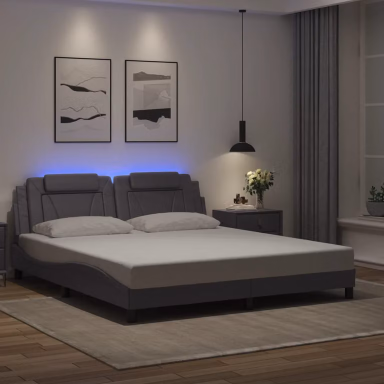 vidaXL Giroletto Viana con LED e porta USB, Grigio, L: 180 cm, P: 200 cm