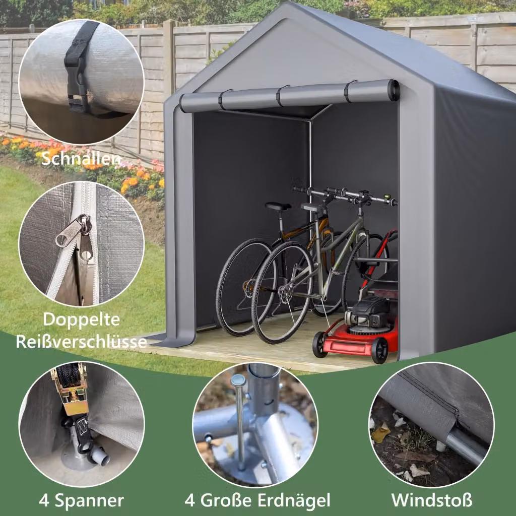 Ricovero per biciclette OKWISH in acciaio zincato e plastica, colore grigio, L/P/H: 190 x 170 x 200 cm – 2