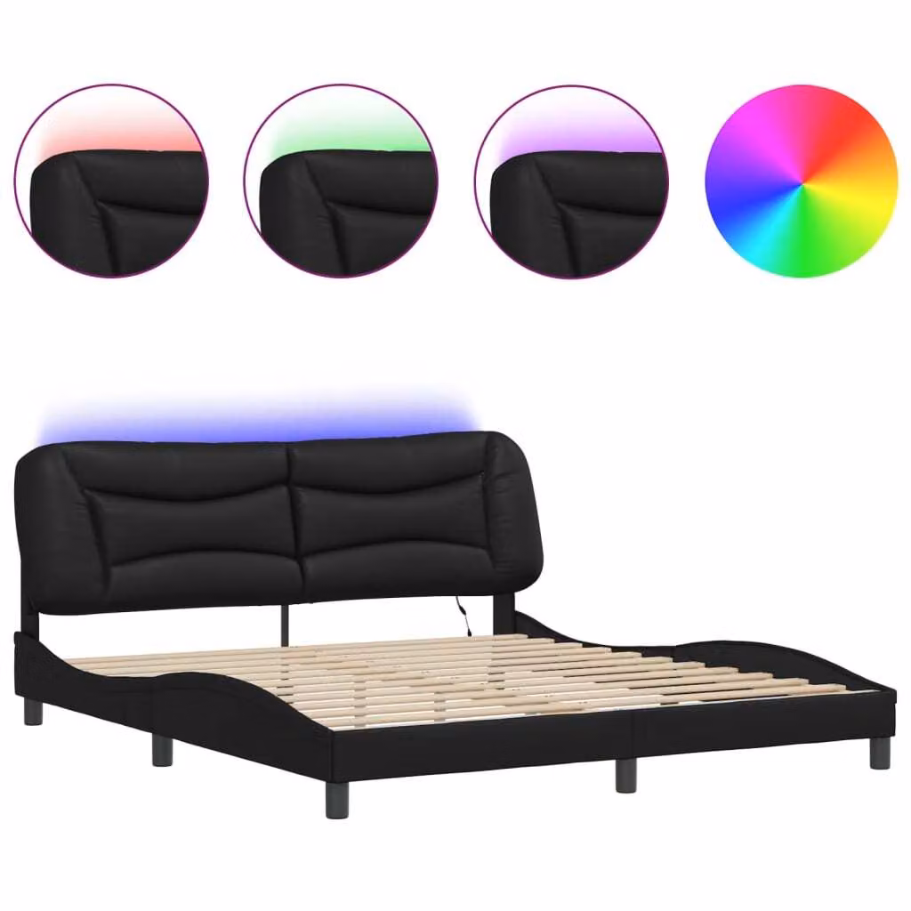 Giroletto con LED senza Materasso Hvar Nero 180x200 cm