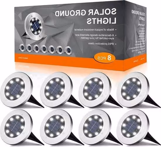 Illuminazione da giardino a energia solare, 8 ore, 600 mAh, impermeabile, 8 LED bianchi