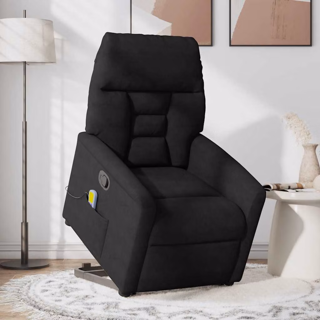 Poltrona Alzapersona Reclinante con Massaggio vidaXL in Microfibra Nera – 1