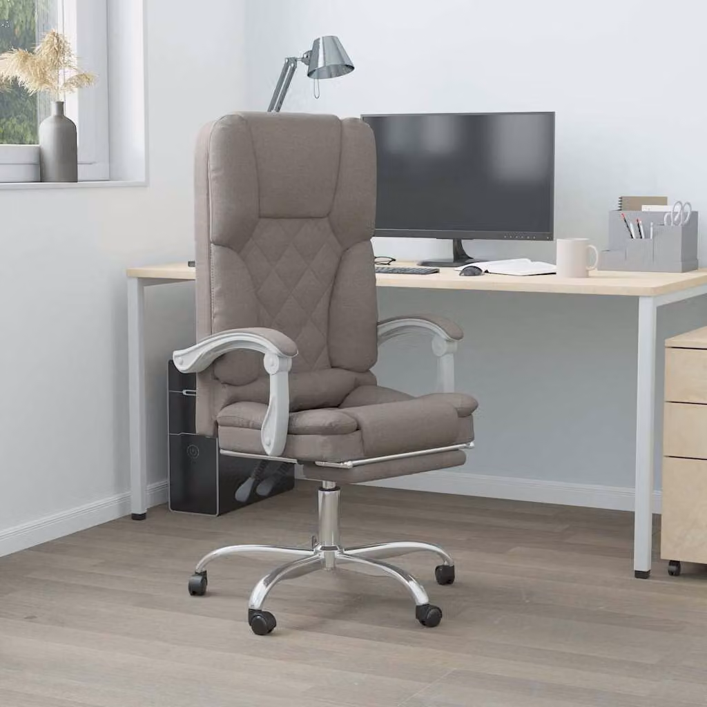 Sedia da ufficio executive vidaXL reclinabile con massaggio, colore beige/grigio, in tessuto con poggiatesta e ruote