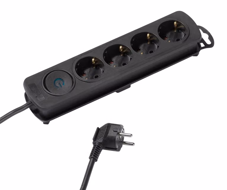 VIVanco™Multipresa Nera 4 Schuko, Cavo 1,4 M, ON/OFF Appendibile, Con Avvolgicavo