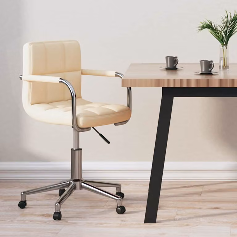 Sedia Girevole da Ufficio moderna vidaXL in tessuto beige con braccioli e ruote
