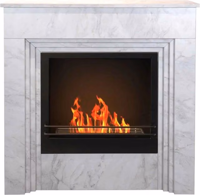 Bellini - Camino a bioetanolo da terra 96x35xH96 cm, effetto marmo bianco