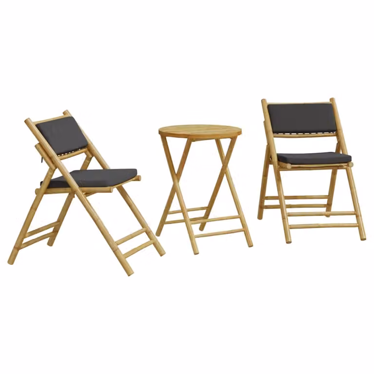 Set da Bistrot Pieghevole 3pz con Cuscini Grigio Scuro Bambù