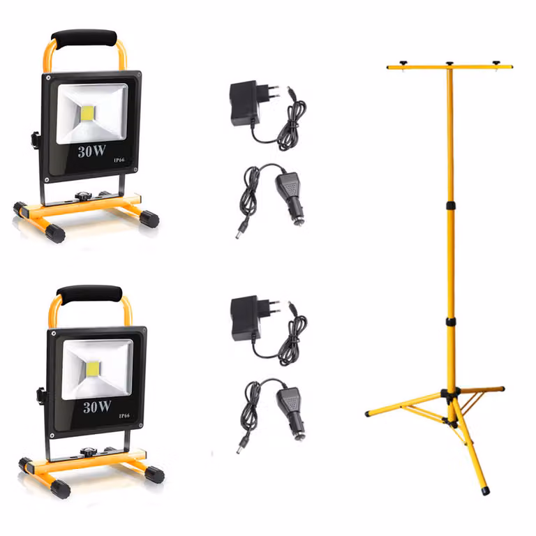 Jopassy 2x30W LED faretto da costruzione batteria ricaricabile lavoro luci bianco freddo con doppio treppiede faretto flash lavoro proiettore IP66