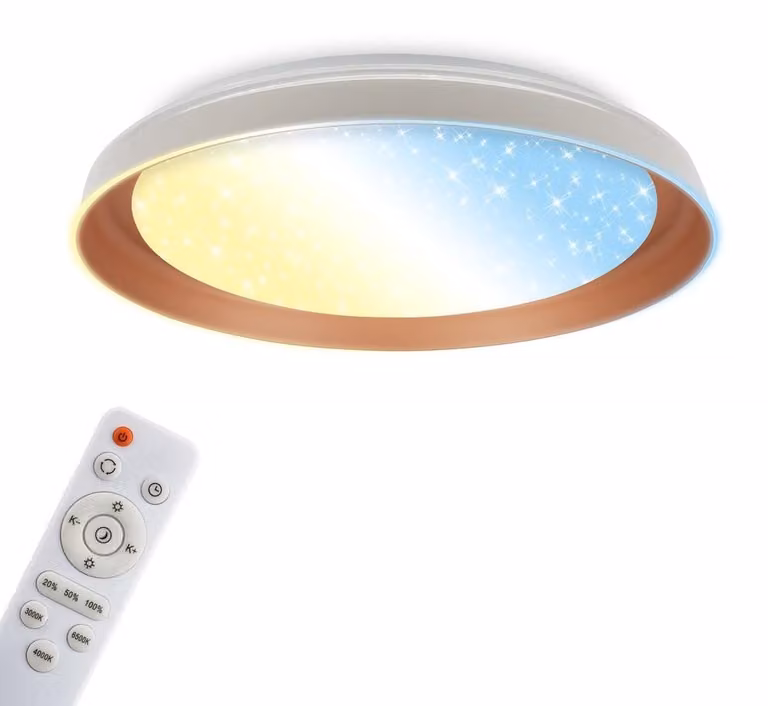 Briloner Plafoniera telecomando Ø43cm rotonda 24W 2600lm 3000K-6500K da bianco caldo a luce diurna dimmerabile grigio caldo caffè - Lampada da soffitto soggiorno