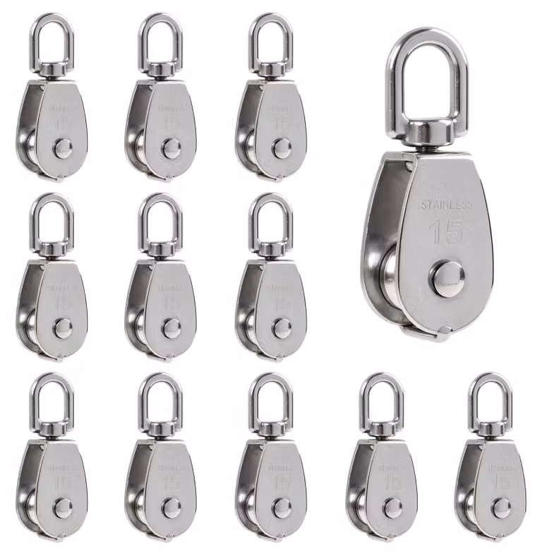 Pulegge di deviazione in acciaio inossidabile, confezione da 12 pezzi, peso 35 kg, diametro 6 mm