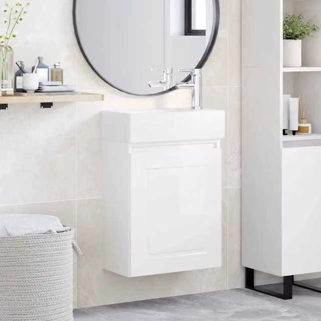 Mobile bagno sospeso vidaXL Bianco Lucido L: 45,5 cm, P: 22,5 cm, H: 84 cm