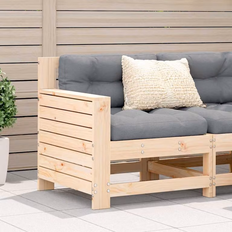 Divano da giardino vidaXL in legno massello di pino rustico con cuscini color antracite, marrone e grigio