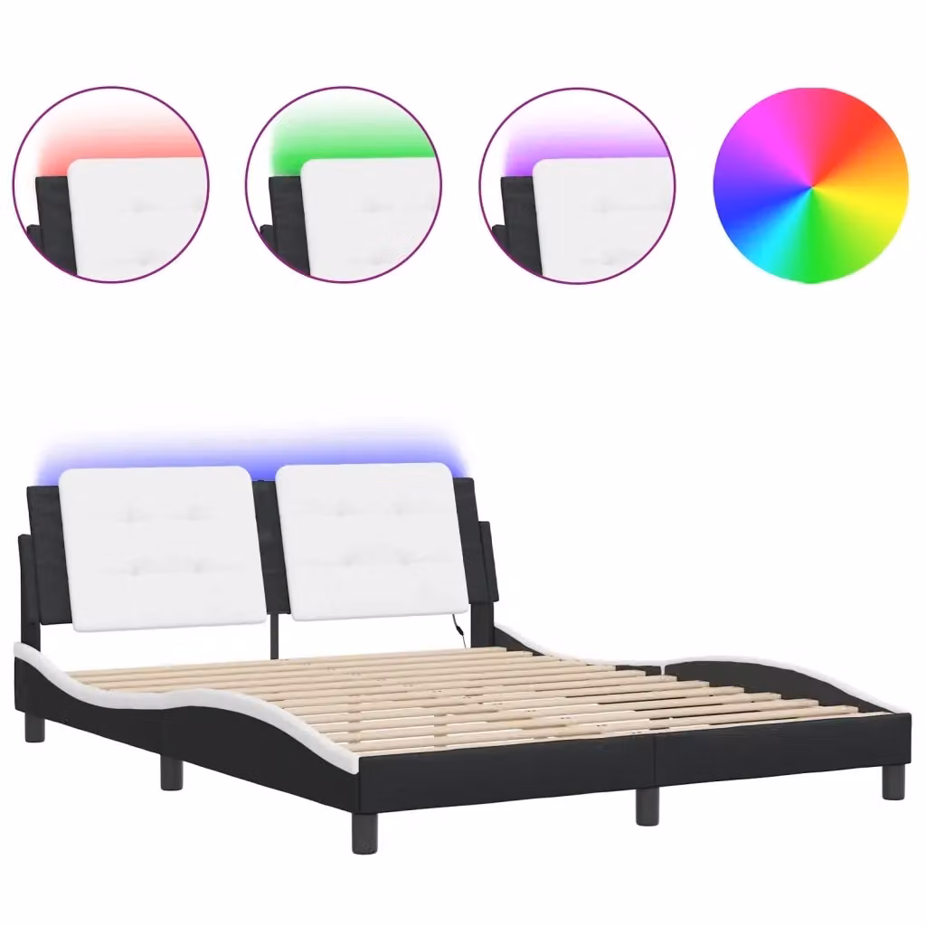 Letto con illuminazione LED e porta di ricarica USB vidaXL, Nero e Bianco, 160 x 200 cm – 2