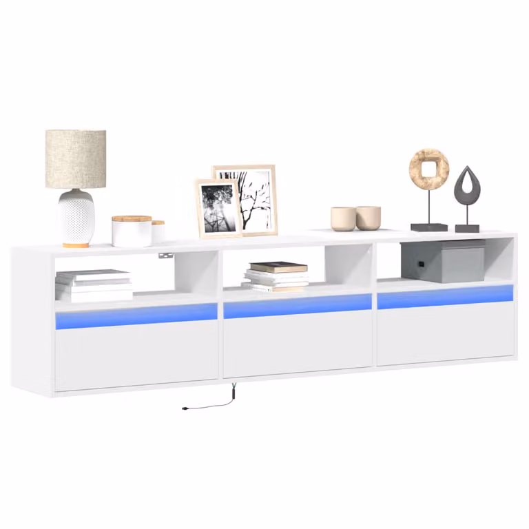 Mobile TV a parete vidaXL con illuminazione LED integrata, bianco lucido, L 180 cm x P 31 cm x H 45 cm