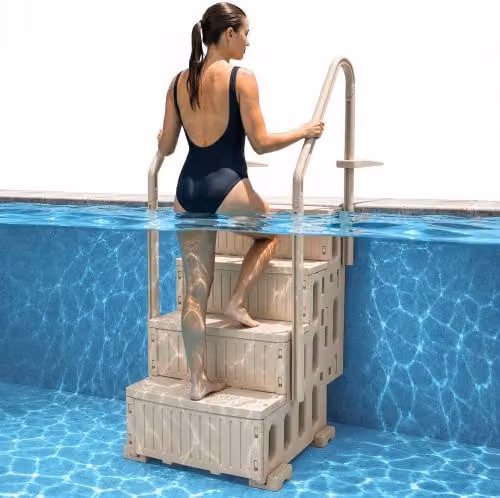 VEVOR Scala per Piscina, Scale con Corrimano Doppio a 4 Gradini Antiscivoli, Capacità 181,4 kg, per Piscine Interrate e Fuori Terra da 122-137 cm, Qualsiasi Superficie di Pavimentazione, Tortora