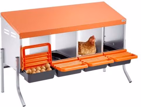 Nido per galline VEVOR con 4 scomparti e cassetto di raccolta uova in acciaio zincato e plastica arancione