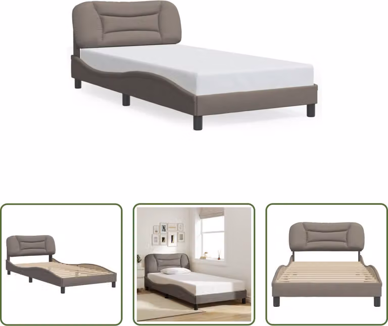 The Living Store Struttura letto con testiera in tessuto taupe 100x200 cm
