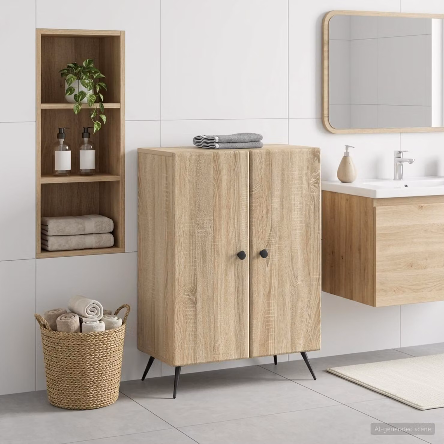Mobiletto da bagno vidaXL BREDA moderno in legno e metallo, colore marrone, L: 59,5 cm, P: 31 cm, H: 80 cm