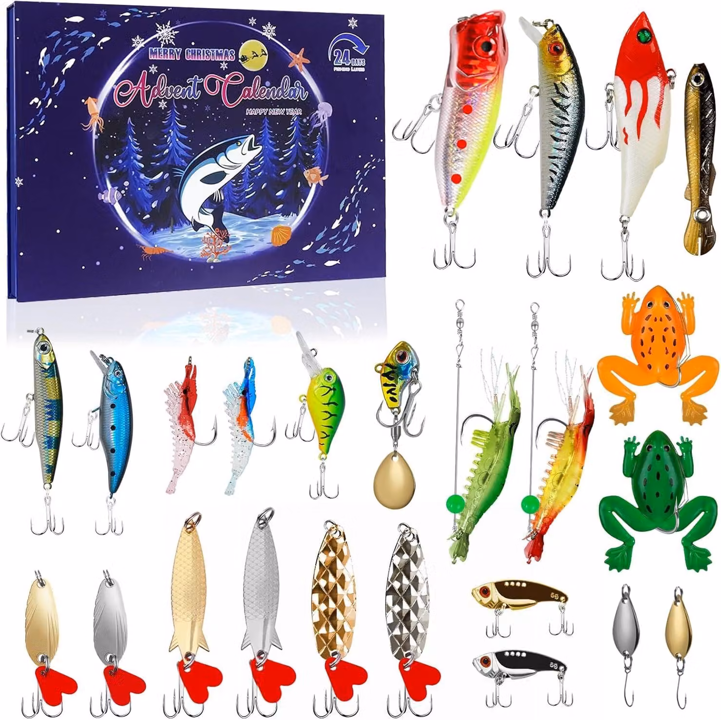 Set di Esche Calendario Avvento Pescatore 24 Giorni Regalo per Uomini