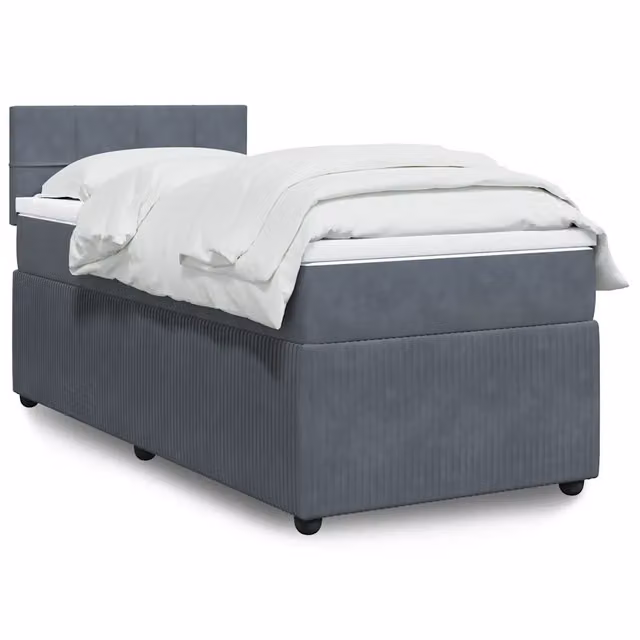 Letto ibrido vidaXL con giroletto imbottito in velluto grigio e materasso, L 90 cm x P 200 cm