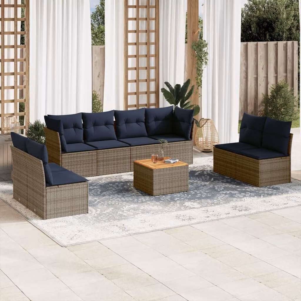 Maison Exclusive - Set Divani da Giardino 9 pz con Cuscini Grigio in Polyrattan