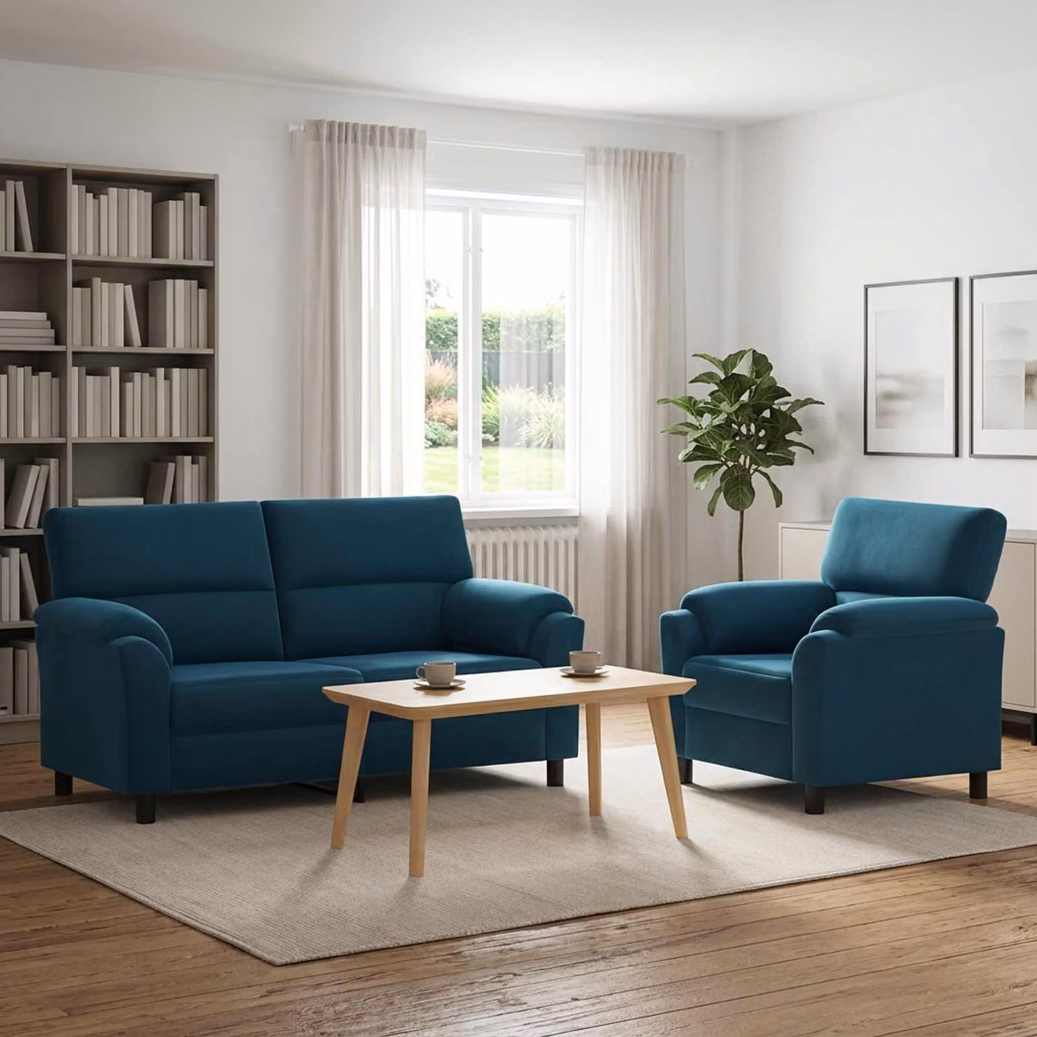 Set di 2 divani moderni vidaXL in velluto blu con struttura in metallo per il tuo soggiorno