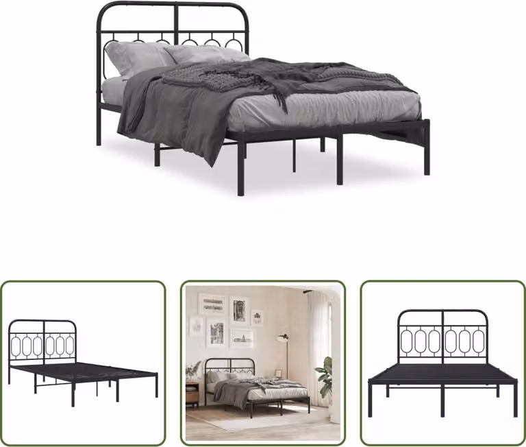 The Living Store Struttura letto con testiera in metallo nero 120x200 cm