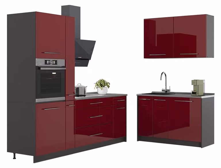 Cucina Vicco Fame-Line Bordeaux lucido/Antracite 220 x 120 cm, PL Marmo, Model 64961