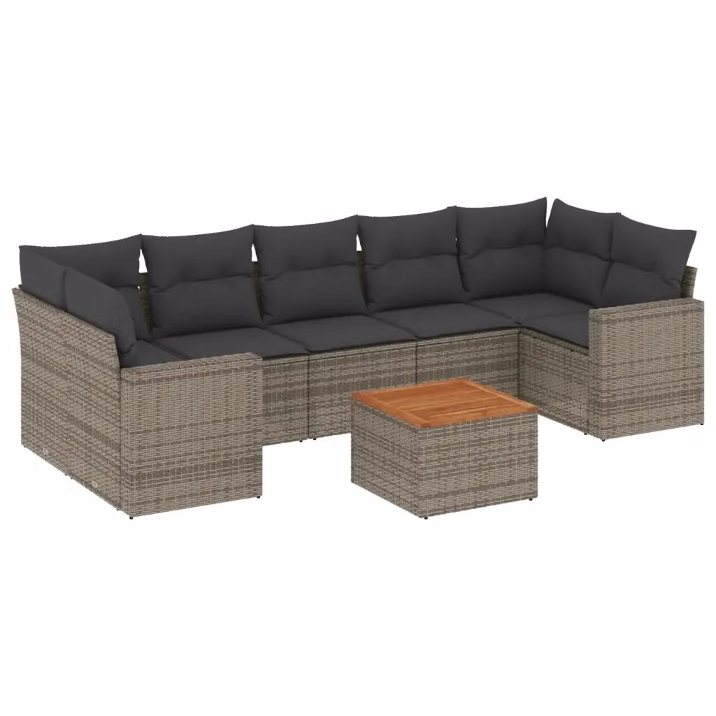 vidaXL Set Divano da Giardino a L 8 pz in Polyrattan Grigio con Cuscini e Tavolino – 2
